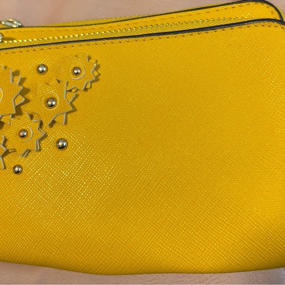 Gold/Yellow faux leather wallet with flower accents